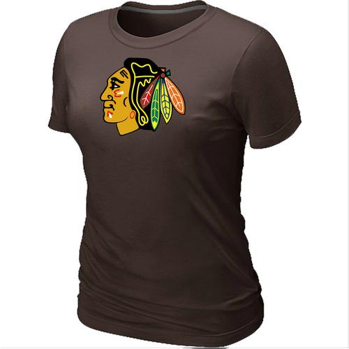 Cheap Women Chicago Blackhawks Big & Tall Brown Logo NHL T-Shirt