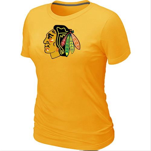 Cheap Women Chicago Blackhawks Big & Tall Yellow Logo NHL T-Shirt
