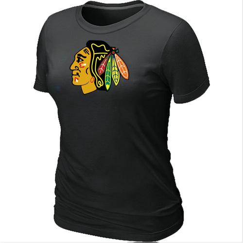 Cheap Women Chicago Blackhawks Big & Tall Black Logo NHL T-Shirt