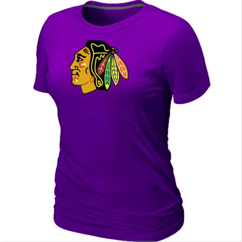 Cheap Women Chicago Blackhawks Big & Tall Purple Logo NHL T-Shirt