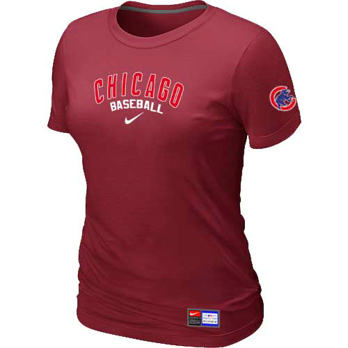 Cheap Women Chicago Cubs Nike Red Short Sleeve Practice MLB Baseball T-Shirt