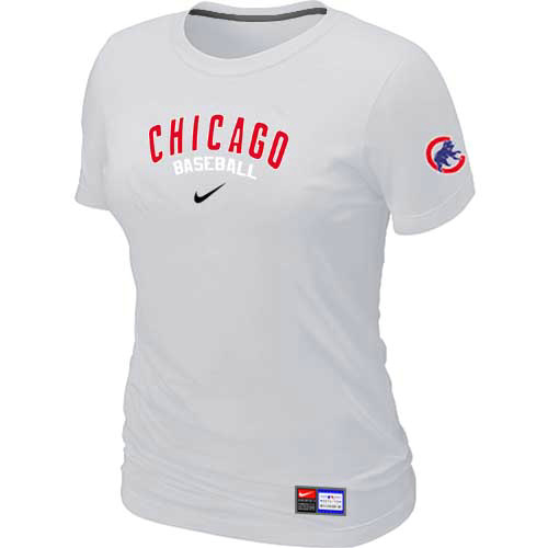 Cheap Women Chicago Cubs Nike White Short Sleeve Practice MLB Baseball T-Shirt