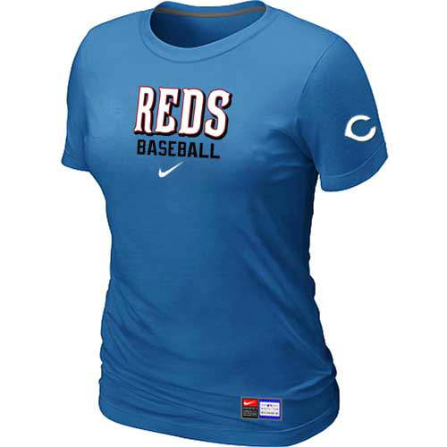Cheap Women Cincinnati Reds Nike L.blue Short Sleeve Practice MLB Baseball T-Shirt