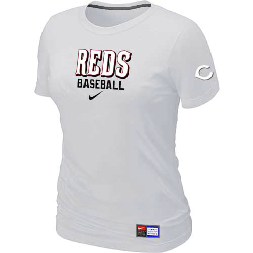 Cheap Women Cincinnati Reds Nike White Short Sleeve Practice MLB Baseball T-Shirt