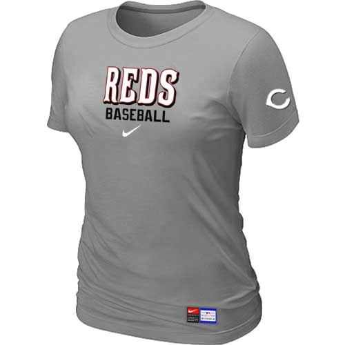 Cheap Women Cincinnati Reds Nike L.Grey Short Sleeve Practice MLB Baseball T-Shirt