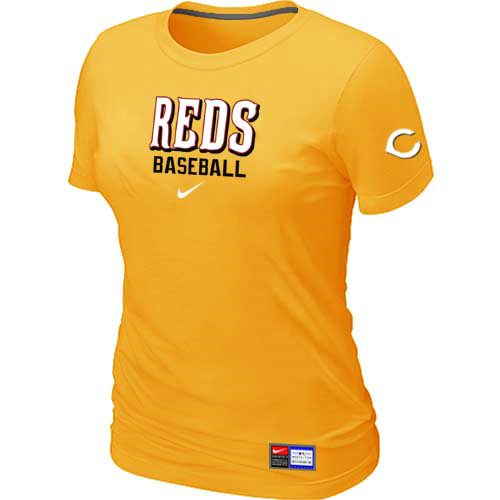 Cheap Women Cincinnati Reds Nike Yellow Short Sleeve Practice MLB Baseball T-Shirt