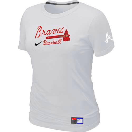 Cheap Women Atlanta Braves Nike White Short Sleeve Practice MLB Baseball T-Shirt