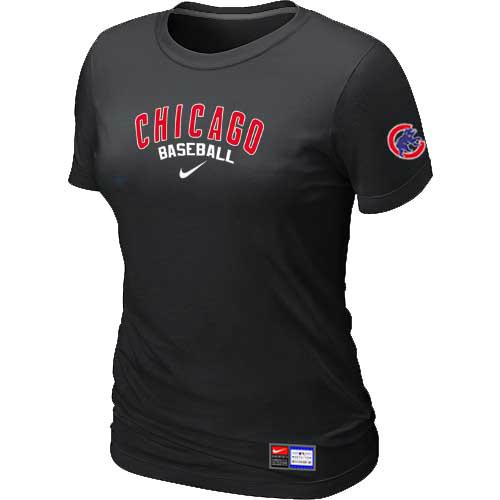 Cheap Women Chicago Cubs Nike Black Short Sleeve Practice MLB Baseball T-Shirt
