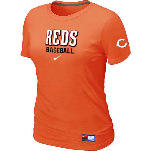 Cheap Women Cincinnati Reds Nike Orange Short Sleeve Practice MLB Baseball T-Shirt