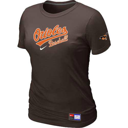 Cheap Women Baltimore Orioles Nike Brown Short Sleeve Practice MLB Baseball T-Shirt