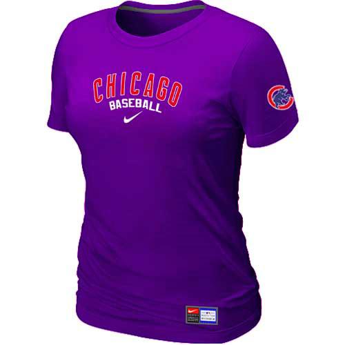 Cheap Women Chicago Cubs Nike Purple Short Sleeve Practice MLB Baseball T-Shirt