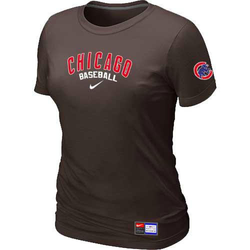 Cheap Women Chicago Cubs Nike Brown Short Sleeve Practice MLB Baseball T-Shirt