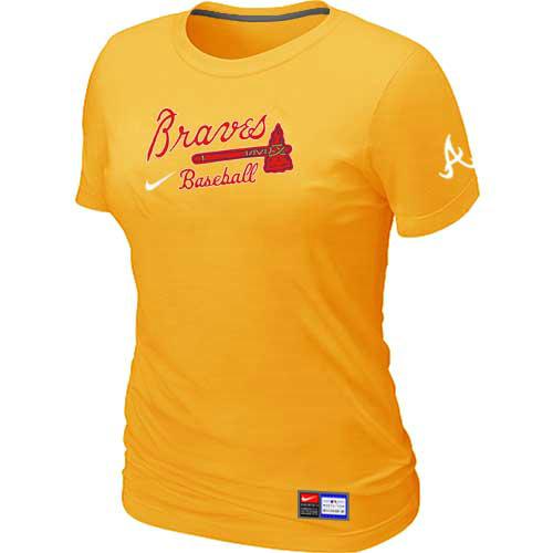 Cheap Women Atlanta Braves Nike Yellow Short Sleeve Practice MLB Baseball T-Shirt