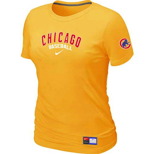Cheap Women Chicago Cubs Nike Yellow Short Sleeve Practice MLB Baseball T-Shirt