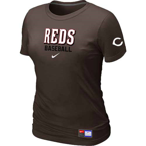 Cheap Women Cincinnati Reds Nike Brown Short Sleeve Practice MLB Baseball T-Shirt