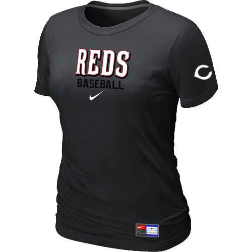 Cheap Women Cincinnati Reds Nike Black Short Sleeve Practice MLB Baseball T-Shirt