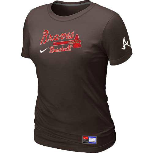 Cheap Women Atlanta Braves Nike Brown Short Sleeve Practice MLB Baseball T-Shirt