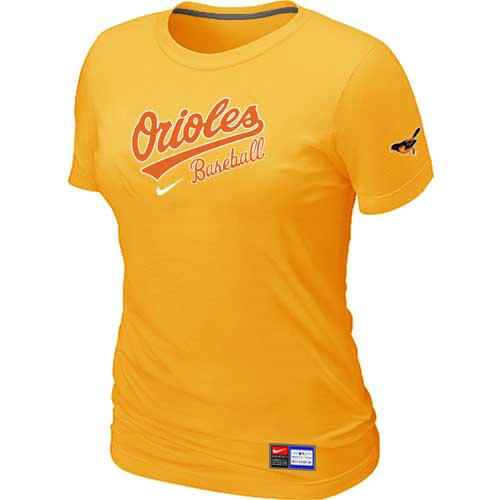 Cheap Women Baltimore Orioles Nike Yellow Short Sleeve Practice MLB Baseball T-Shirt