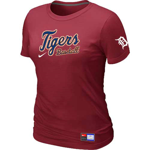 Cheap Women Detroit Tigers Nike Red Short Sleeve Practice MLB Baseball T-Shirt