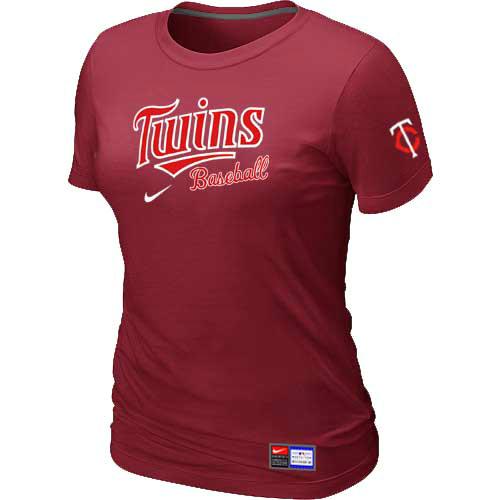 Cheap Women Minnesota Twins Nike Red Short Sleeve Practice MLB Baseball T-Shirt