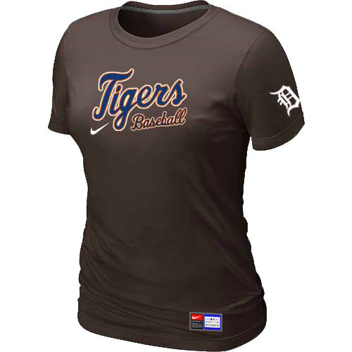 Cheap Women Detroit Tigers Nike Brown Short Sleeve Practice MLB Baseball T-Shirt