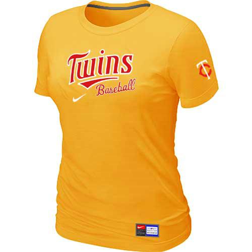 Cheap Women Minnesota Twins Nike Yellow Short Sleeve Practice MLB Baseball T-Shirt