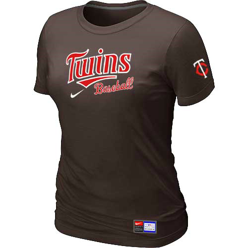 Cheap Women Minnesota Twins Nike Brown Short Sleeve Practice MLB Baseball T-Shirt