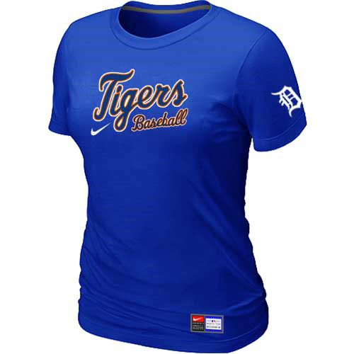 Cheap Women Detroit Tigers Nike Blue Short Sleeve Practice MLB Baseball T-Shirt