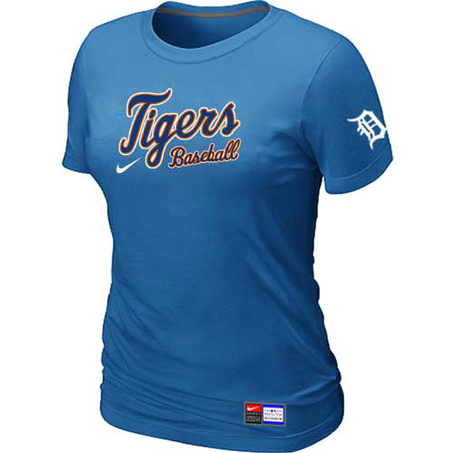 Cheap Women Detroit Tigers Nike L.blue Short Sleeve Practice MLB Baseball T-Shirt