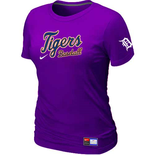 Cheap Women Detroit Tigers Nike Purple Short Sleeve Practice MLB Baseball T-Shirt