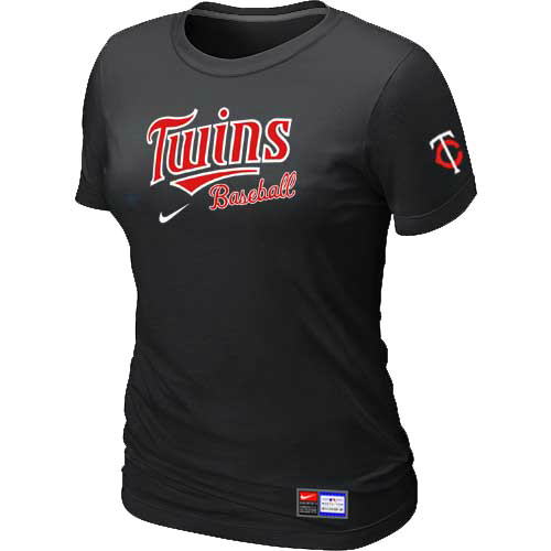 Cheap Women Minnesota Twins Nike Black Short Sleeve Practice MLB Baseball T-Shirt