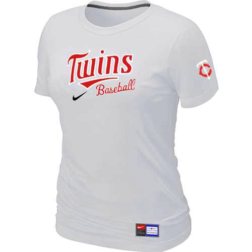 Cheap Women Minnesota Twins Nike White Short Sleeve Practice MLB Baseball T-Shirt