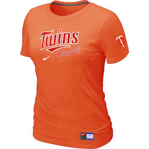 Cheap Women Minnesota Twins Nike Orange Short Sleeve Practice MLB Baseball T-Shirt