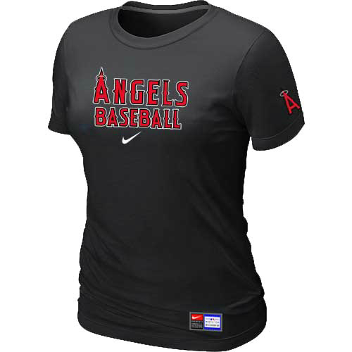 Cheap Women Los Angeles of Anaheim Nike Black Short Sleeve Practice MLB Baseball T-Shirt