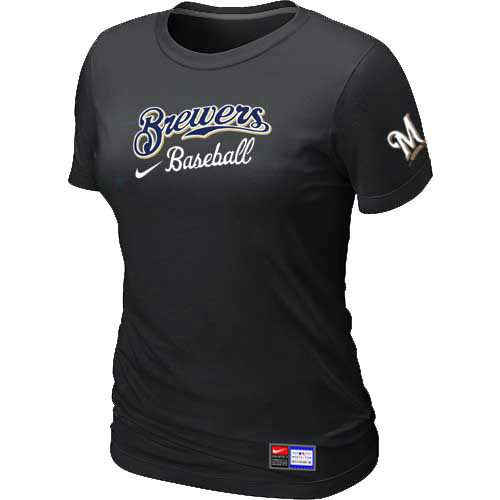 Cheap Women Milwaukee Brewers Nike Black Short Sleeve Practice MLB Baseball T-Shirt