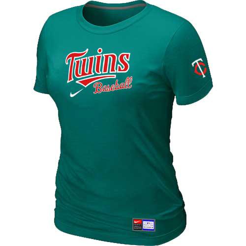 Cheap Women Minnesota Twins Nike L.Green Short Sleeve Practice MLB Baseball T-Shirt