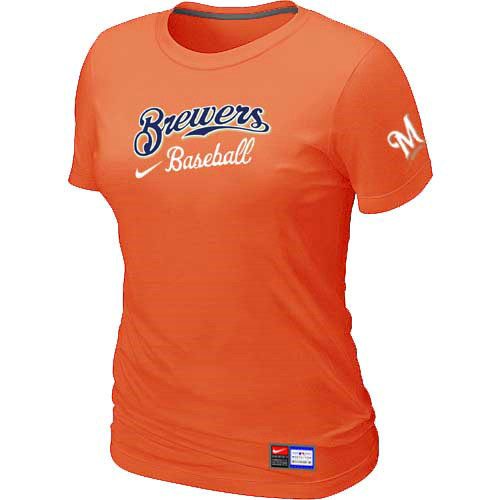 Cheap Women Milwaukee Brewers Nike Orange Short Sleeve Practice MLB Baseball T-Shirt