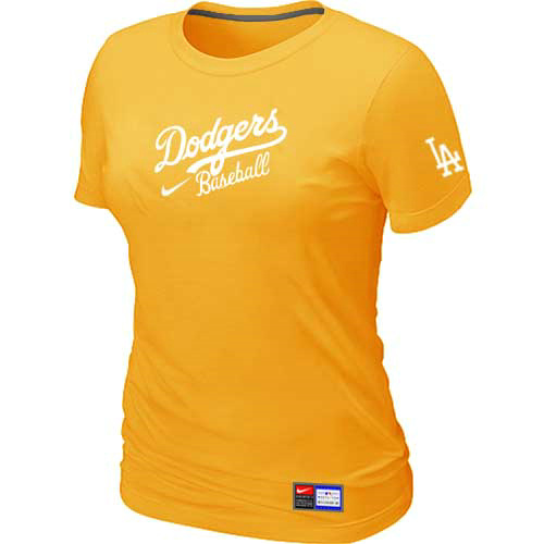 Cheap Women Los Angeles Dodgers Nike Yellow Short Sleeve Practice MLB Baseball T-Shirt