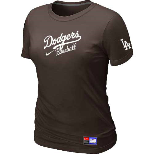 Cheap Women Los Angeles Dodgers Nike Brown Short Sleeve Practice MLB Baseball T-Shirt
