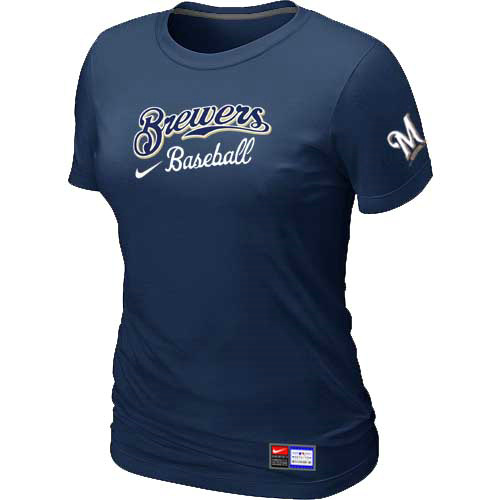 Cheap Women Milwaukee Brewers Nike D.Blue Short Sleeve Practice MLB Baseball T-Shirt