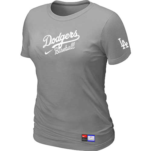 Cheap Women Los Angeles Dodgers Nike L.Grey Short Sleeve Practice MLB Baseball T-Shirt