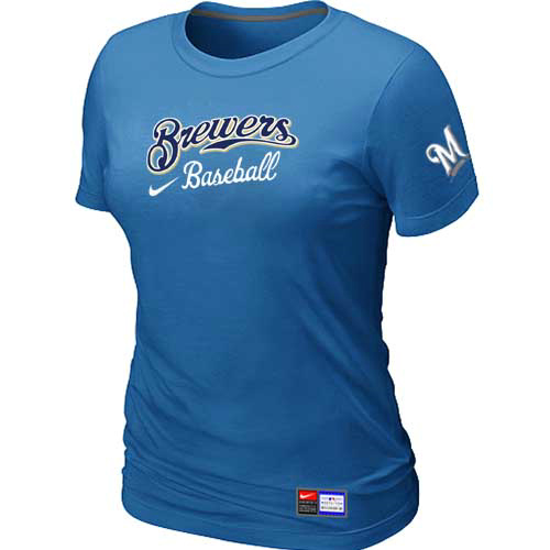 Cheap Women Milwaukee Brewers Nike L.blue Short Sleeve Practice MLB Baseball T-Shirt