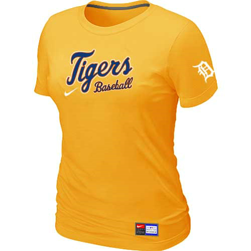 Cheap Women Detroit Tigers Nike Yellow Short Sleeve Practice MLB Baseball T-Shirt