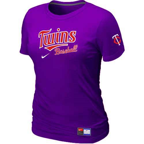 Cheap Women Minnesota Twins Nike Purple Short Sleeve Practice MLB Baseball T-Shirt