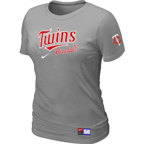 Cheap Women Minnesota Twins Nike L.Grey Short Sleeve Practice MLB Baseball T-Shirt
