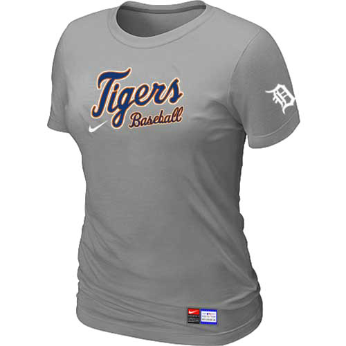Cheap Women Detroit Tigers Nike L.Grey Short Sleeve Practice MLB Baseball T-Shirt