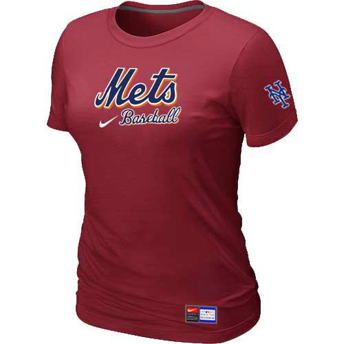 Cheap Women New York Mets Nike Red Short Sleeve Practice MLB Baseball T-Shirt