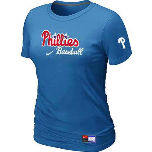 Cheap Women Philadelphia Phillies Nike L.blue Short Sleeve Practice MLB Baseball T-Shirt