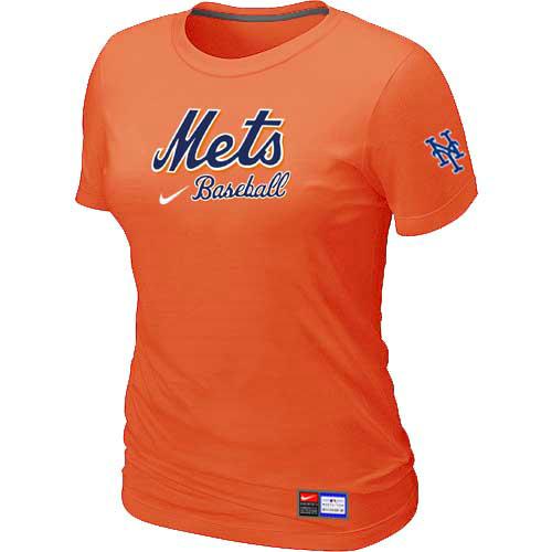 Cheap Women New York Mets Nike Orange Short Sleeve Practice MLB Baseball T-Shirt