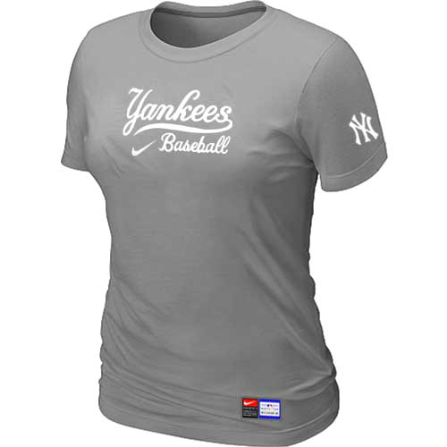 Cheap Women New York Yankees Nike L.Grey Short Sleeve Practice MLB Baseball T-Shirt